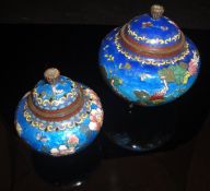 A Japanese Ginbari cloisonné lidded pot with a dark to light blue ground fade decorated with
