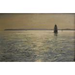 DAVID COBB (1921-2014) "Roustel Beacon, St Peter Port, Guernsey", a sunset seascape,