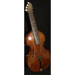 A treble viol mandolin hybrid with foliate engraved white metal plaque to the head housing the four