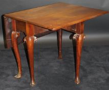 A George III mahogany drop-leaf table, the plain top raised on cabriole legs to pad feet,
