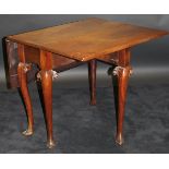 A George III mahogany drop-leaf table, the plain top raised on cabriole legs to pad feet,