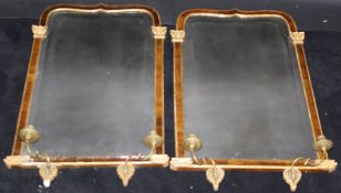 A pair of George II walnut and gilded girandole mirrors with moulded decoration,