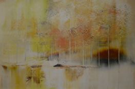 LESLIE LAMBSON (1921-1995) "Aspens", autumnal landscape, oil on board, signed bottom left,