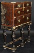 A circa 1700 oyster walnut and laburnum chest on stand,