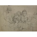 SIR DAVID WILKIE RA (1745-1841) "A group of figures", study of a family group in an interior,