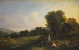 EDWARD CHARLES WILLIAMS (1807-1881) "Shepherd and Shepherdess with sheep,