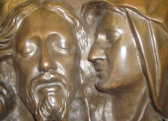 PIETA "The Virgin Mary holding the dead body of Christ", circular bronze wall plaque,