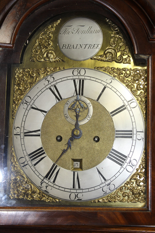 A George III mahogany cased eight day long case clock by Thomas Fordham of Braintree with brass - Image 2 of 2