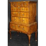 An early 18th Century walnut chest on stand,