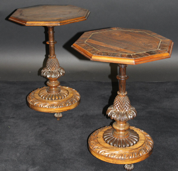 A pair of 19th Century rosewood octagonal occasional tables,