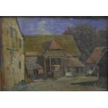 REGINALD GENVILLE EVES (1876-1941) "The Old Barnyard", oil on panel, signed bottom left, 25 cm x 35.