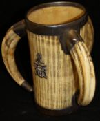 WITHDRAWN - A Victorian silver mounted ivory tyg with large boar's tusk handles (by William Thomas