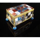 A 19th Century lapis lazuli and agate set rectangular casket with gilt metal mounts,