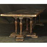 A mid 17th Century and later oak refectory style table,