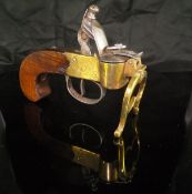 A 19th Century tinder pistol with rosewood grip and brass and steel workings,