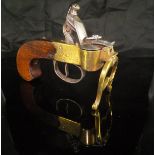 A 19th Century tinder pistol with rosewood grip and brass and steel workings,