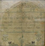 A mid 18th Century needlework sampler by Susannah Bertrand aged 6 yrs,