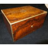 A Victorian burr walnut and brass bound ladies travelling dressing table box,