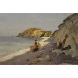 JOHN H E PARTINGTON (1843-1899) "Four young girls on a beach by cliff,