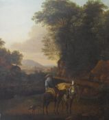 FOLLOWER OF KAREL DUJARDIN (1622-1678) "Figure with donkeys and dog on a roadway" landscape