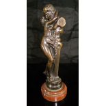 AFTER STELLA "Nude in embrace with statue of satyr", bronze with chocolate brown patination,