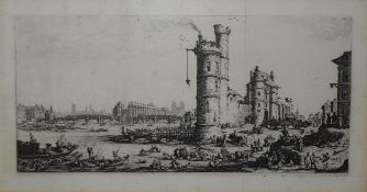 AFTER JACQUES CALLOT (1592-1635) "Vue du Pont Neuf", black and white engraving,