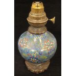 A 19th Century Chinese cloisonné blue ground bodied oil lamp, the regulator marked "P Harvard A",
