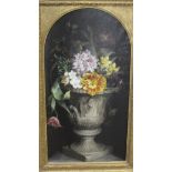19TH CENTURY ENGLISH SCHOOL "Flowers in a classical style urn on a stone ledge", a still life study,
