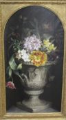 19TH CENTURY ENGLISH SCHOOL "Flowers in a classical style urn on a stone ledge", a still life study,