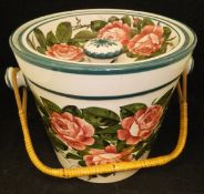 A Wemyss ware "Cabbage Rose" pattern slop pail of bucket form with cover,