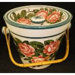 A Wemyss ware "Cabbage Rose" pattern slop pail of bucket form with cover,