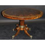 A Regency rosewood and brass inlaid breakfast table,