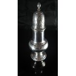 A George III silver caster of typical baluster form (by Robert Peaston, London, 1763), 14.