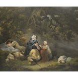 AFTER GEORGE MORLAND (1763-1804) "Gypsies at rest beneath a tree", oil on canvas, unsigned,