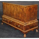 An 18th Century yew wood veneered and feather-banded mule chest,