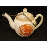 A Chinese miniature teapot with five toed dragon and phoenix medallion decoration,