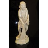 A 19th Century Japanese Meiji period carved ivory okimono as a fisherman with net, signed to base,