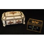 A 19th Century Italian gilt brass framed box set with pietra dura panels depicting sprays of