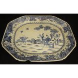 An 18th Century Chinese blue and white elongated octagonal serving plate,