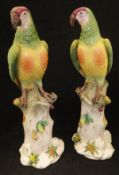 A pair of 20th Century Aelteste Volkstedter Porzellanfabrik figures of parrots with blue