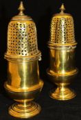 A pair of 18th Century gilt bronze casters with pierced bayonet fitting covers and knop finials on