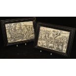 Two 19th Century penwork and carved panels depicting processions of figures inscribed "Mars" and