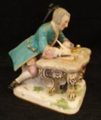 A 19th Century Meissen figure of a gentleman in 18th Century dress seated at a writing table