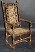 A Charles II walnut framed armchair,