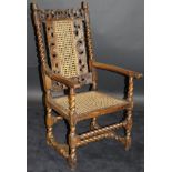 A Charles II walnut framed armchair,