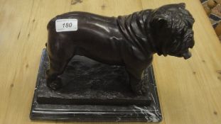 AFTER MENE a reproduction bronze figure of a bulldog on a stepped black marble base*