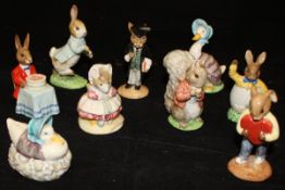 A collection of five Beatrix Potter figures including "Timmy Tiptoes" by F Warne & Co Ltd for