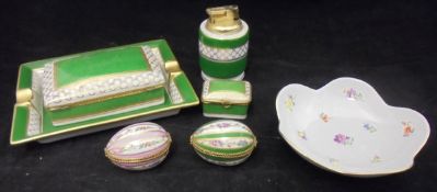 A Limoges Dubarry desk set to include table lighter, ash tray,