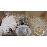 Four boxes of assorted glass wares, further miscellaneous items to include wine glasses, jugs,
