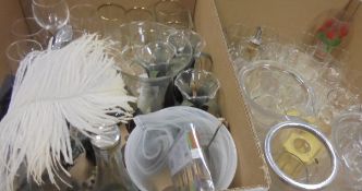 Four boxes of assorted glass wares, further miscellaneous items to include wine glasses, jugs,